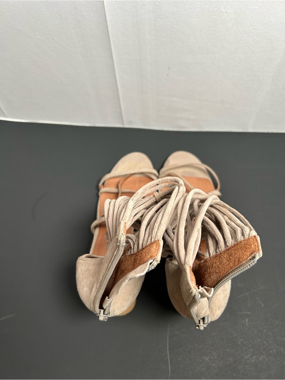 Jeffrey Campbell Taupe Suede Strappy Heeled Sandals